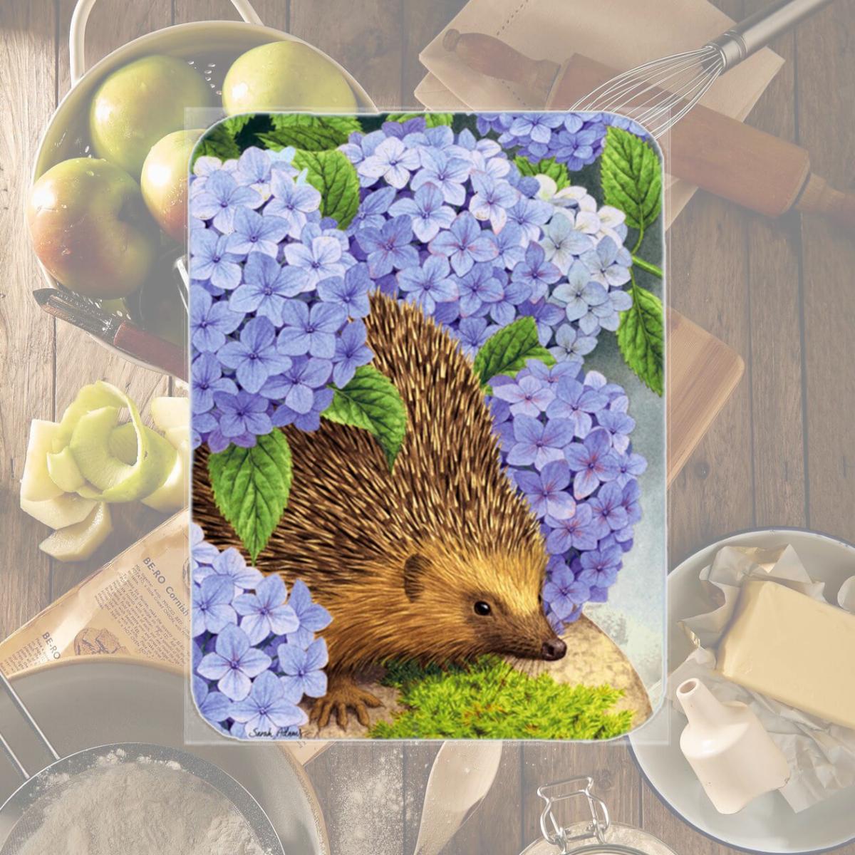 Picture of Carolines Treasures ASA2001LCB Hedgehog & Hydrangea Glass Cutting Board- Large