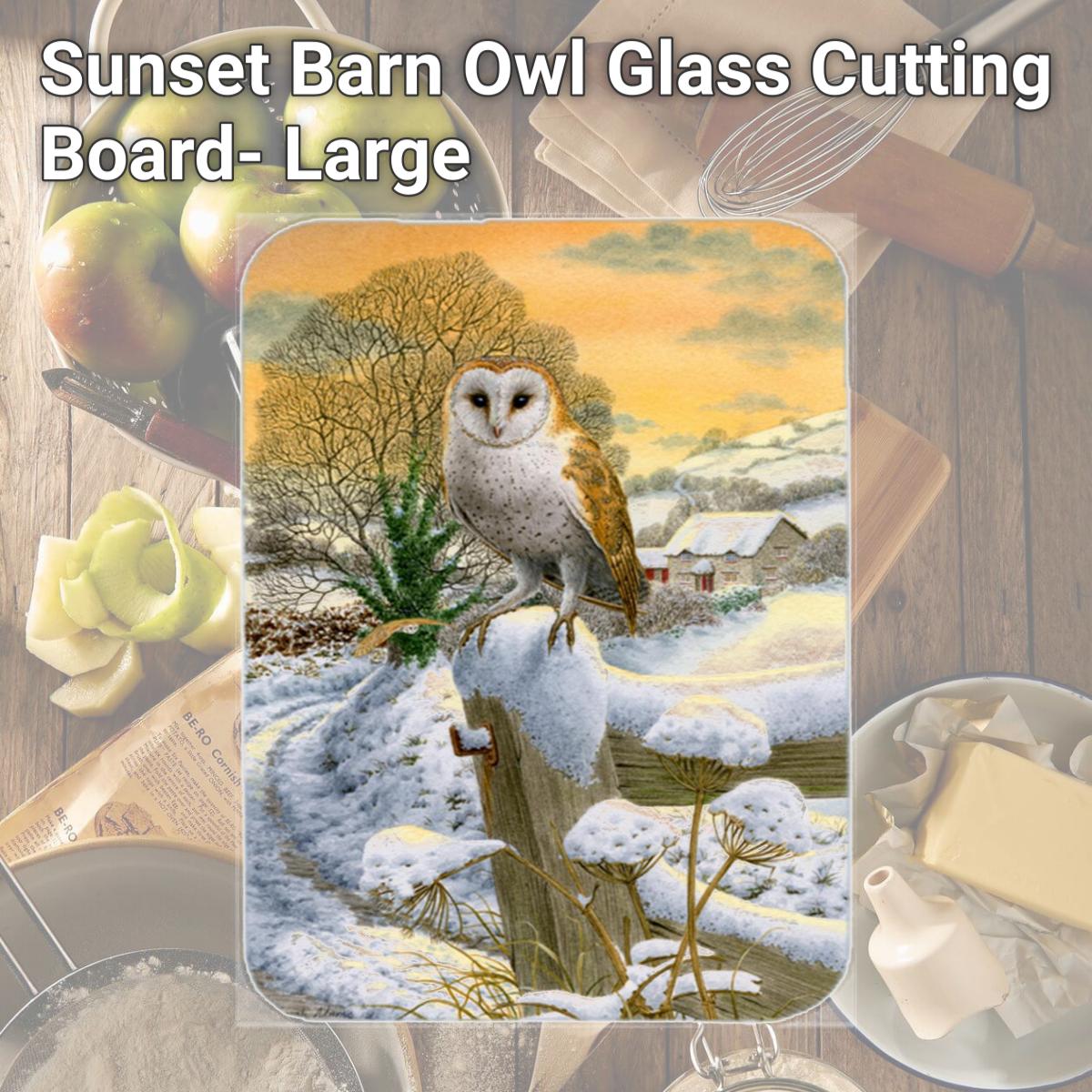 Picture of Carolines Treasures ASA2002LCB Sunset Barn Owl Glass Cutting Board- Large