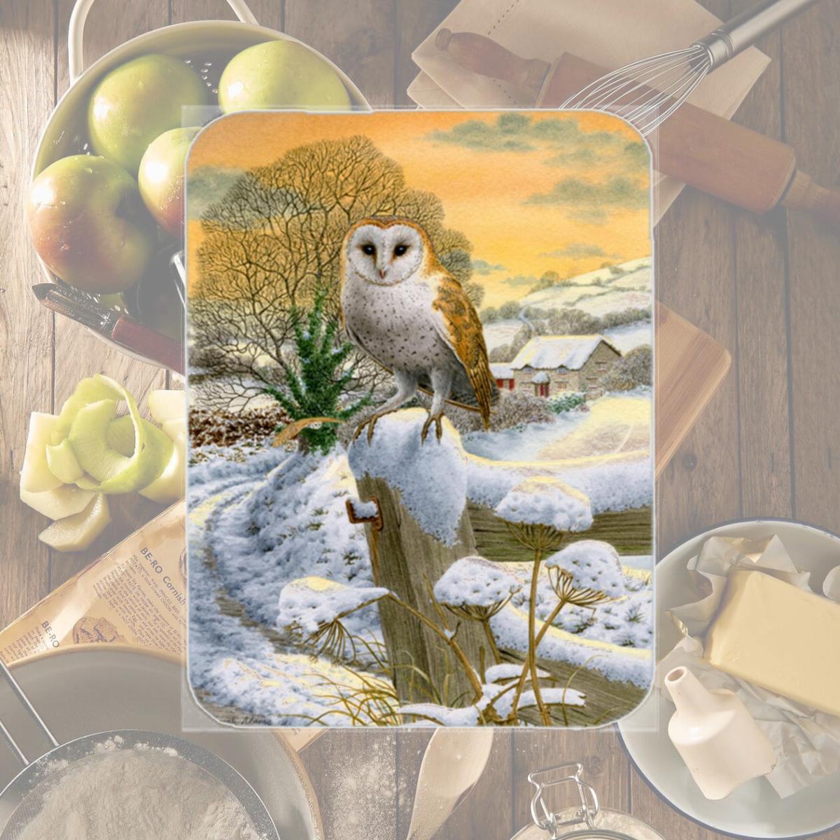 Picture of Carolines Treasures ASA2002LCB Sunset Barn Owl Glass Cutting Board- Large