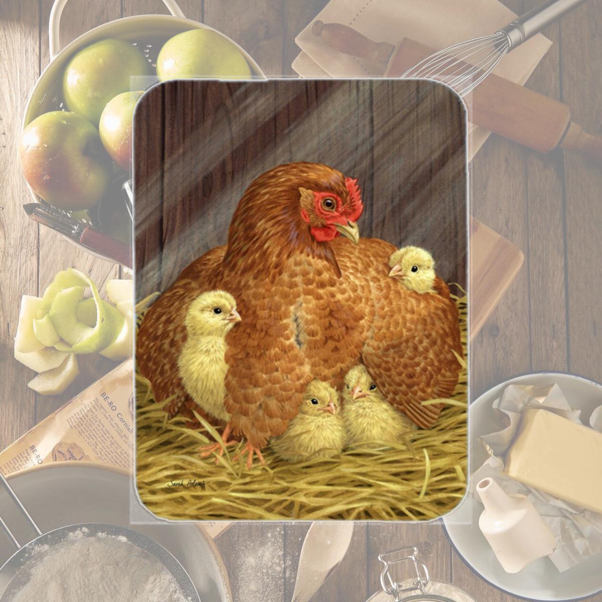 Picture of Carolines Treasures ASA2011LCB My Little Chickadees With Hen Chicken Glass Cutting Board- Large