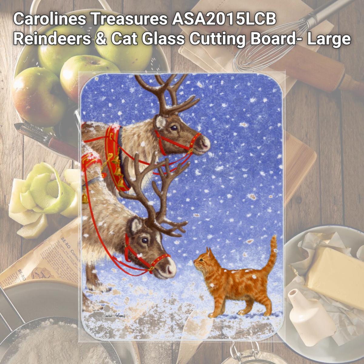 Picture of Carolines Treasures ASA2015LCB Reindeers & Cat Glass Cutting Board- Large
