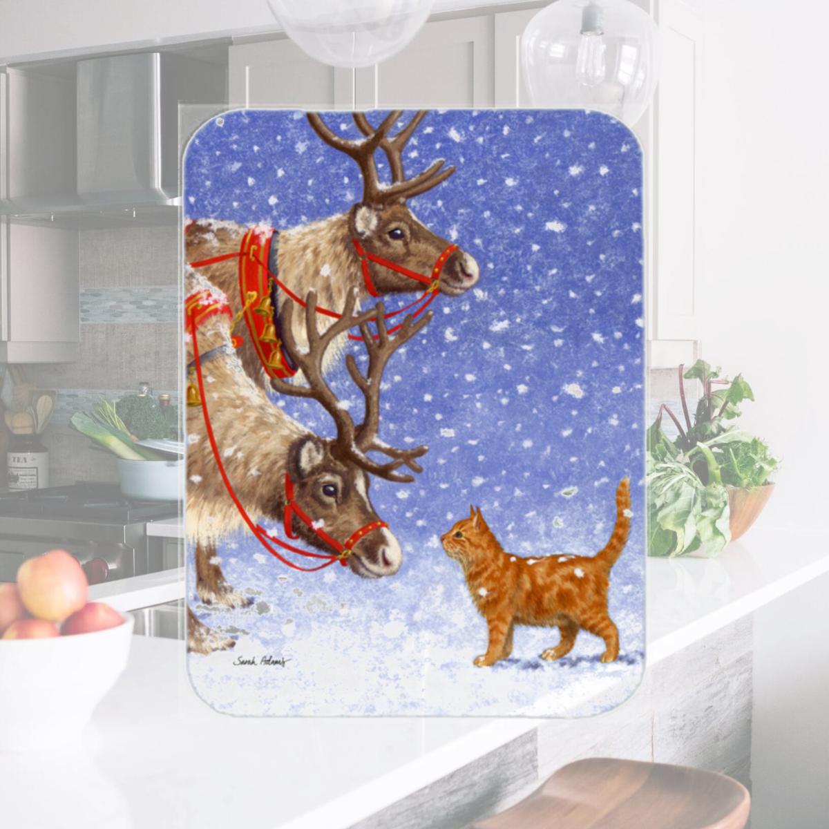 Picture of Carolines Treasures ASA2015LCB Reindeers & Cat Glass Cutting Board- Large