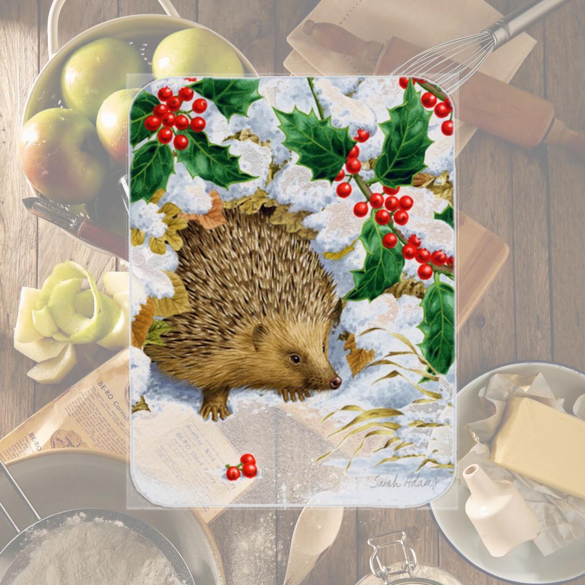 Picture of Carolines Treasures ASA2030LCB Hedgehog And Holly Glass Cutting Board- Large