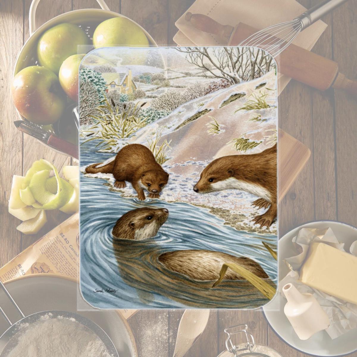 Picture of Carolines Treasures ASA2049LCB Otter At Play Glass Cutting Board- Large