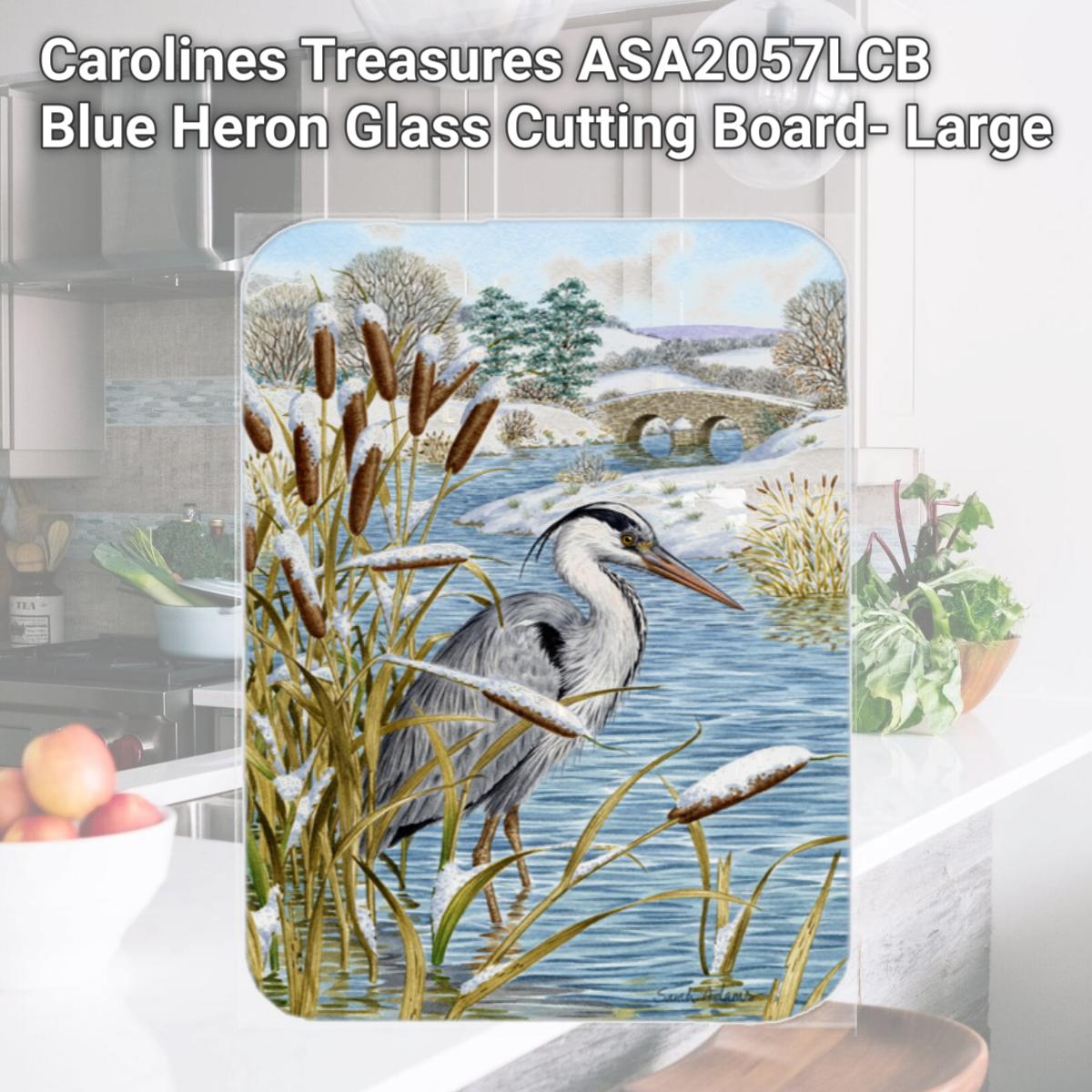 Picture of Carolines Treasures ASA2057LCB Blue Heron Glass Cutting Board- Large