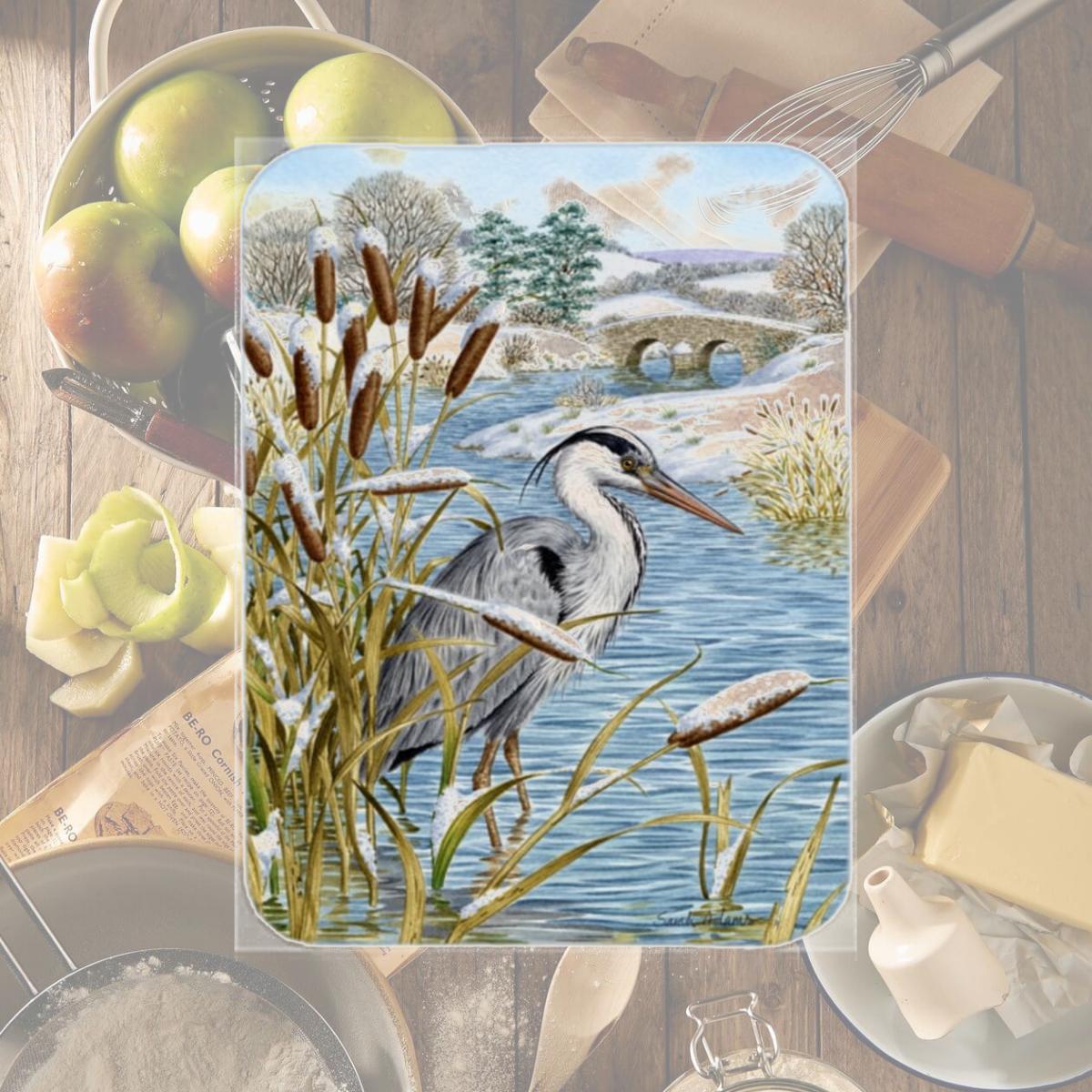 Picture of Carolines Treasures ASA2057LCB Blue Heron Glass Cutting Board- Large