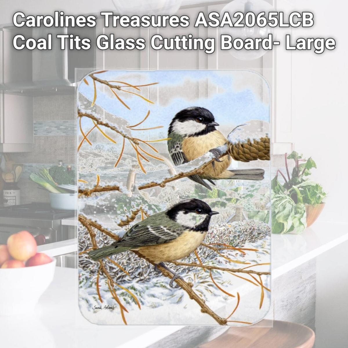 Picture of Carolines Treasures ASA2065LCB Coal Tits Glass Cutting Board- Large