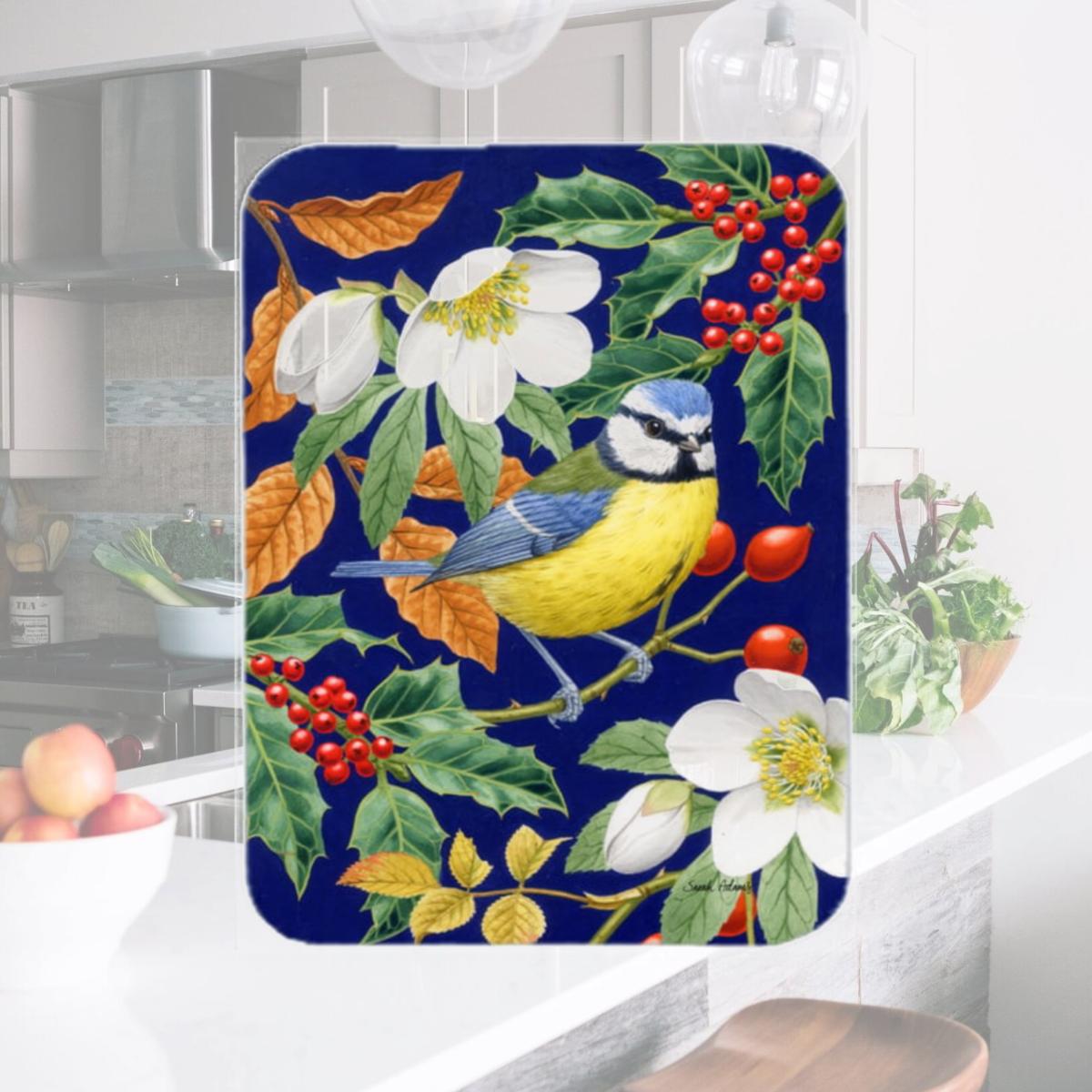 Picture of Carolines Treasures ASA2068LCB Eurasian Blue Tit Glass Cutting Board- Large