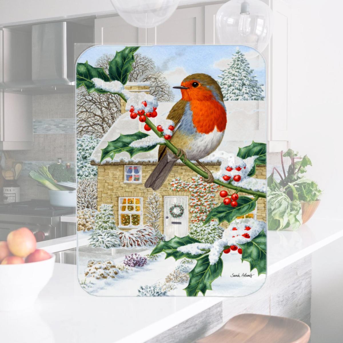Picture of Carolines Treasures ASA2070LCB European Robin Glass Cutting Board- Large