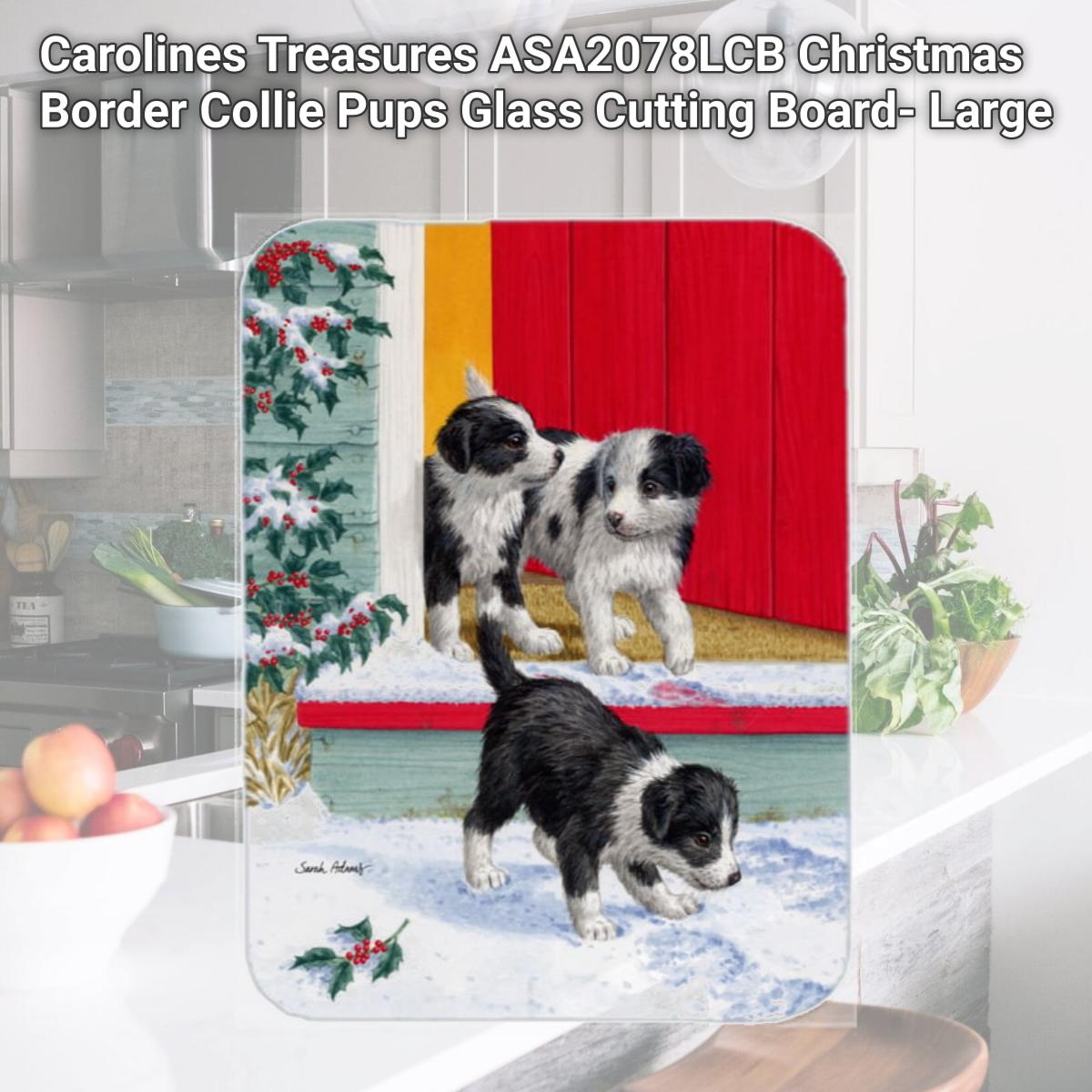 Picture of Carolines Treasures ASA2078LCB Christmas Border Collie Pups Glass Cutting Board- Large
