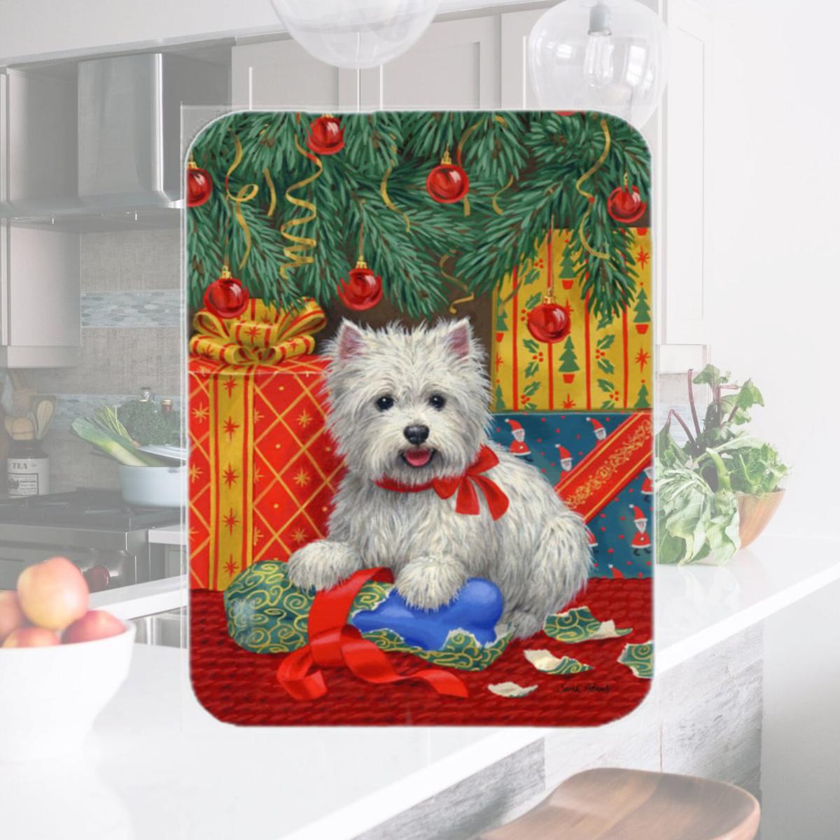 Picture of Carolines Treasures ASA2080LCB Westie Christmas Packages Glass Cutting Board- Large