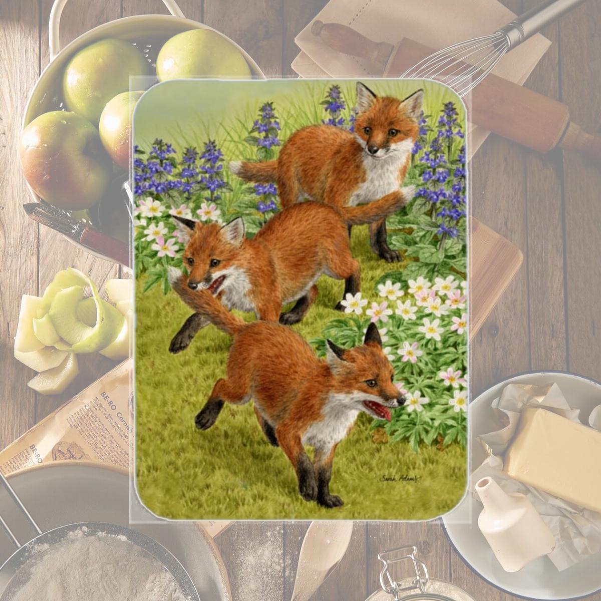Picture of Carolines Treasures ASA2083LCB Fox Cubs Glass Cutting Board- Large