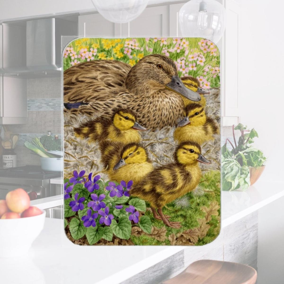 Picture of Carolines Treasures ASA2084LCB Female Mallard Duck And Ducklings Glass Cutting Board- Large