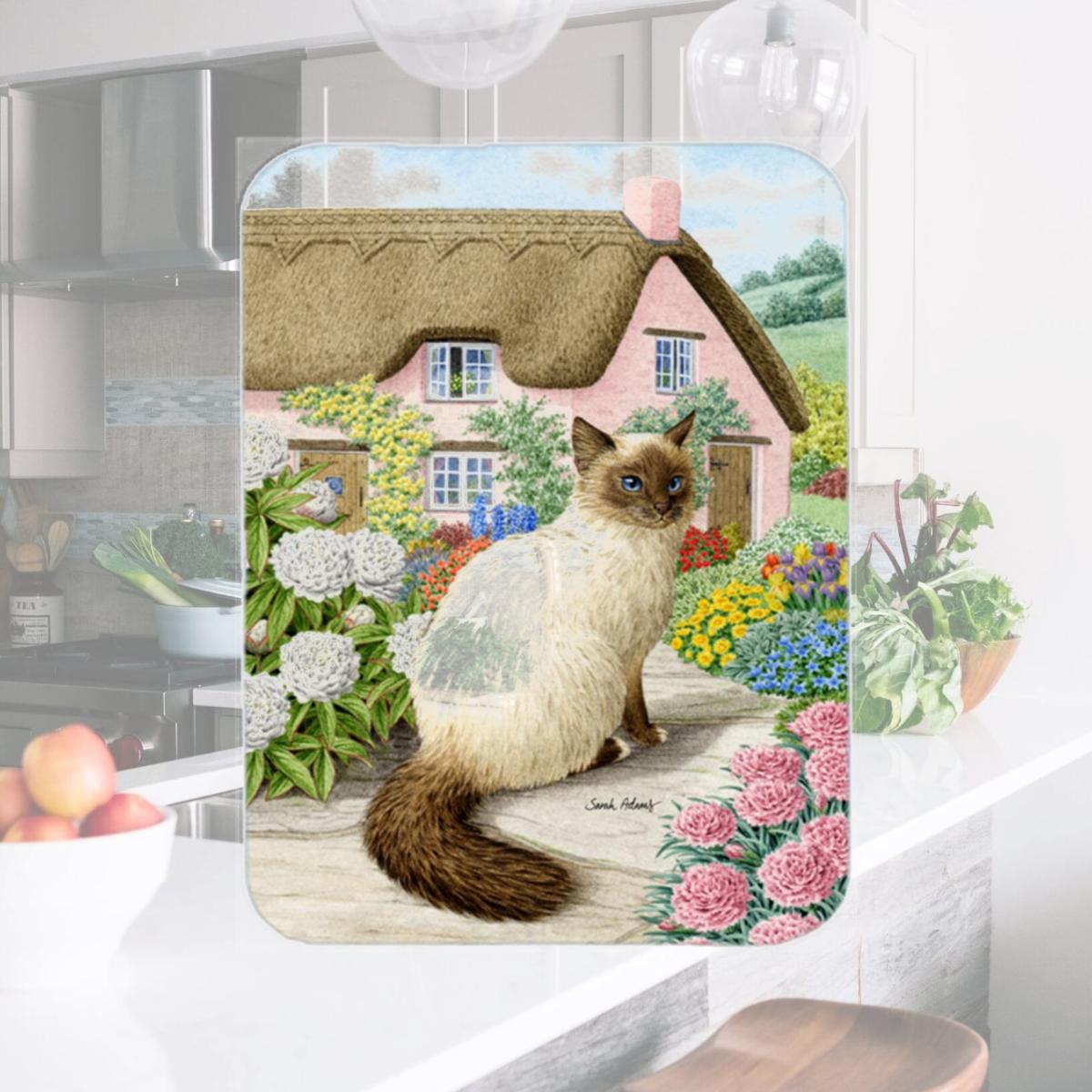 Picture of Carolines Treasures ASA2086LCB Birman Cat And Cottage Glass Cutting Board- Large