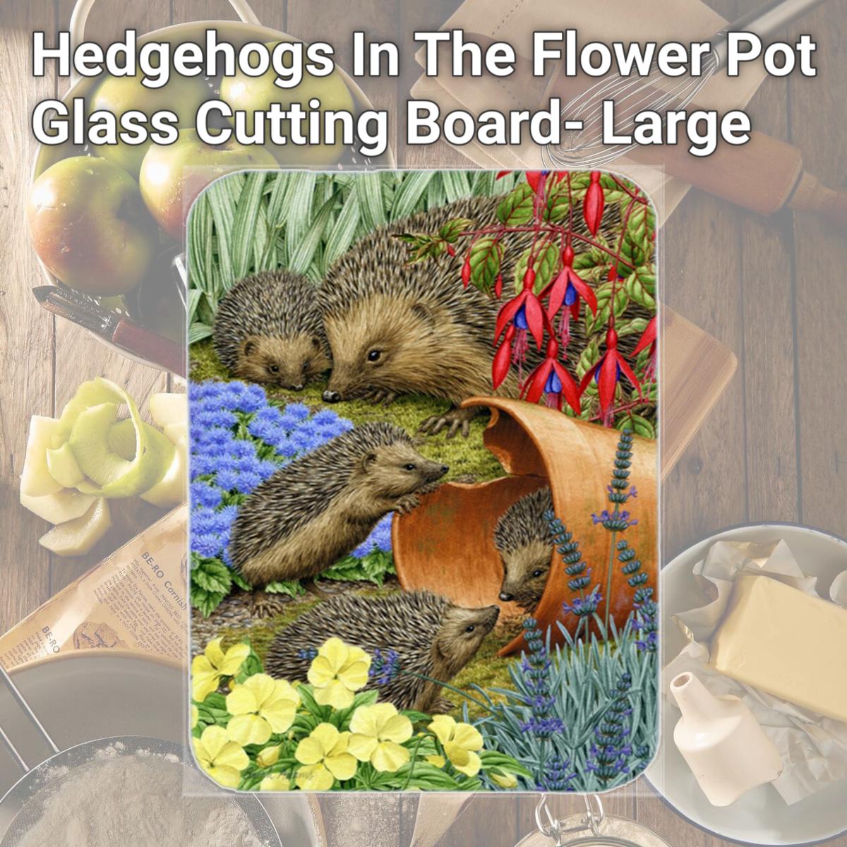 Picture of Carolines Treasures ASA2087LCB Hedgehogs In The Flower Pot Glass Cutting Board- Large