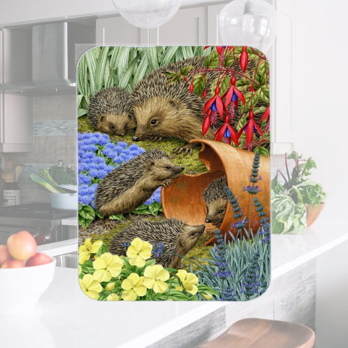 Picture of Carolines Treasures ASA2087LCB Hedgehogs In The Flower Pot Glass Cutting Board- Large