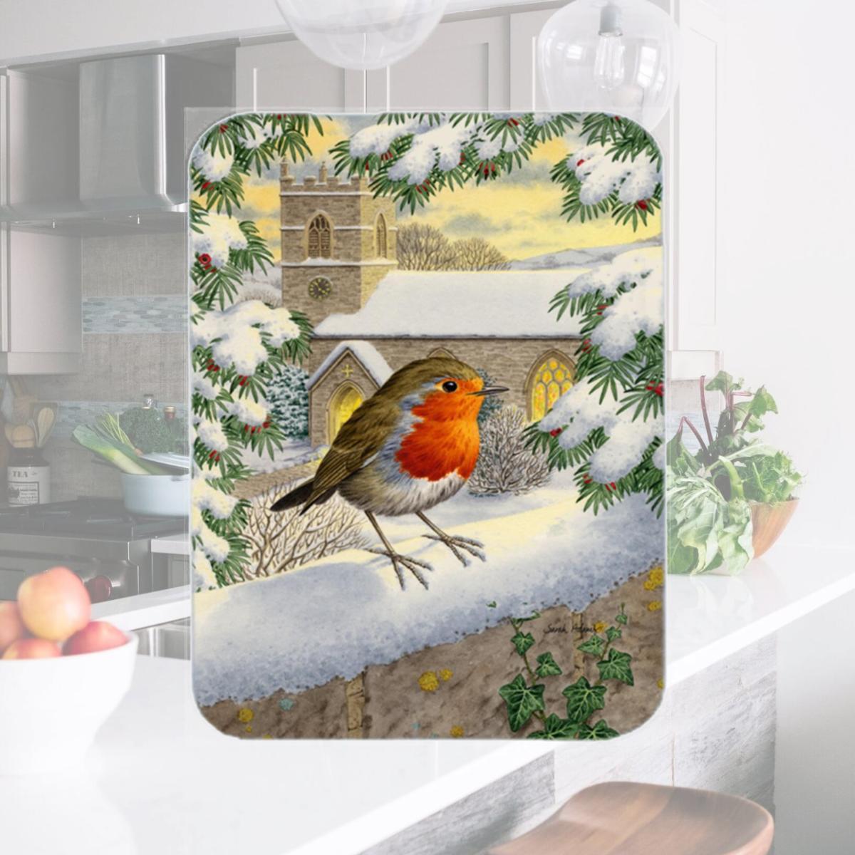 Picture of Carolines Treasures ASA2090LCB European Robin Waiting Glass Cutting Board- Large