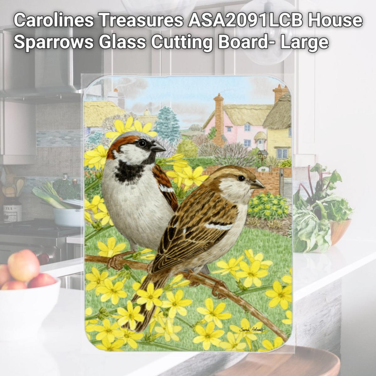 Picture of Carolines Treasures ASA2091LCB House Sparrows Glass Cutting Board- Large