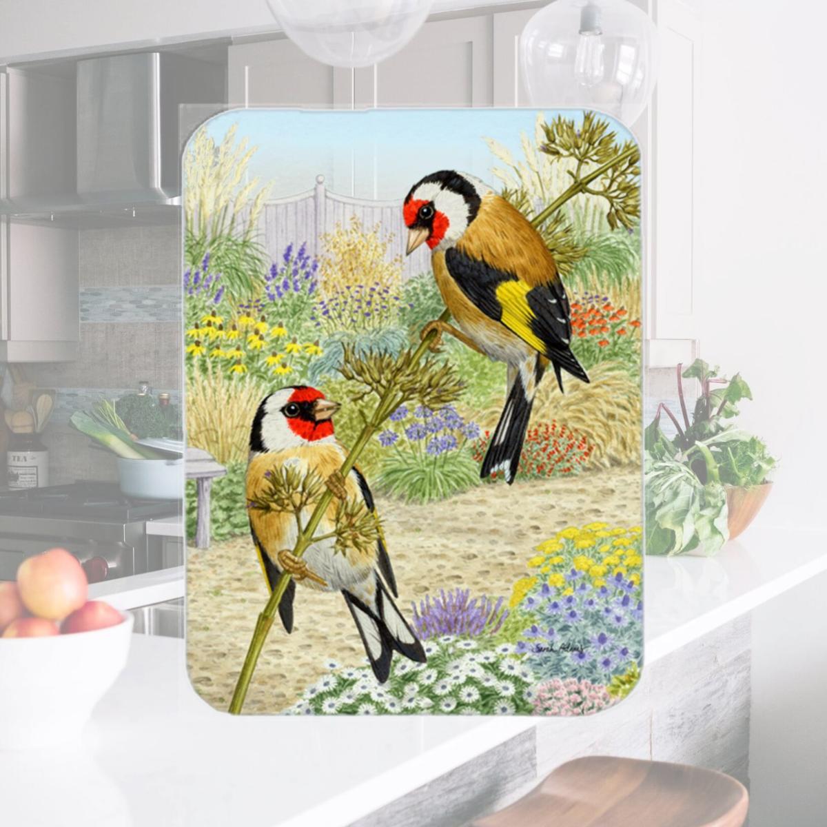 Picture of Carolines Treasures ASA2103LCB European Goldfinches Glass Cutting Board- Large