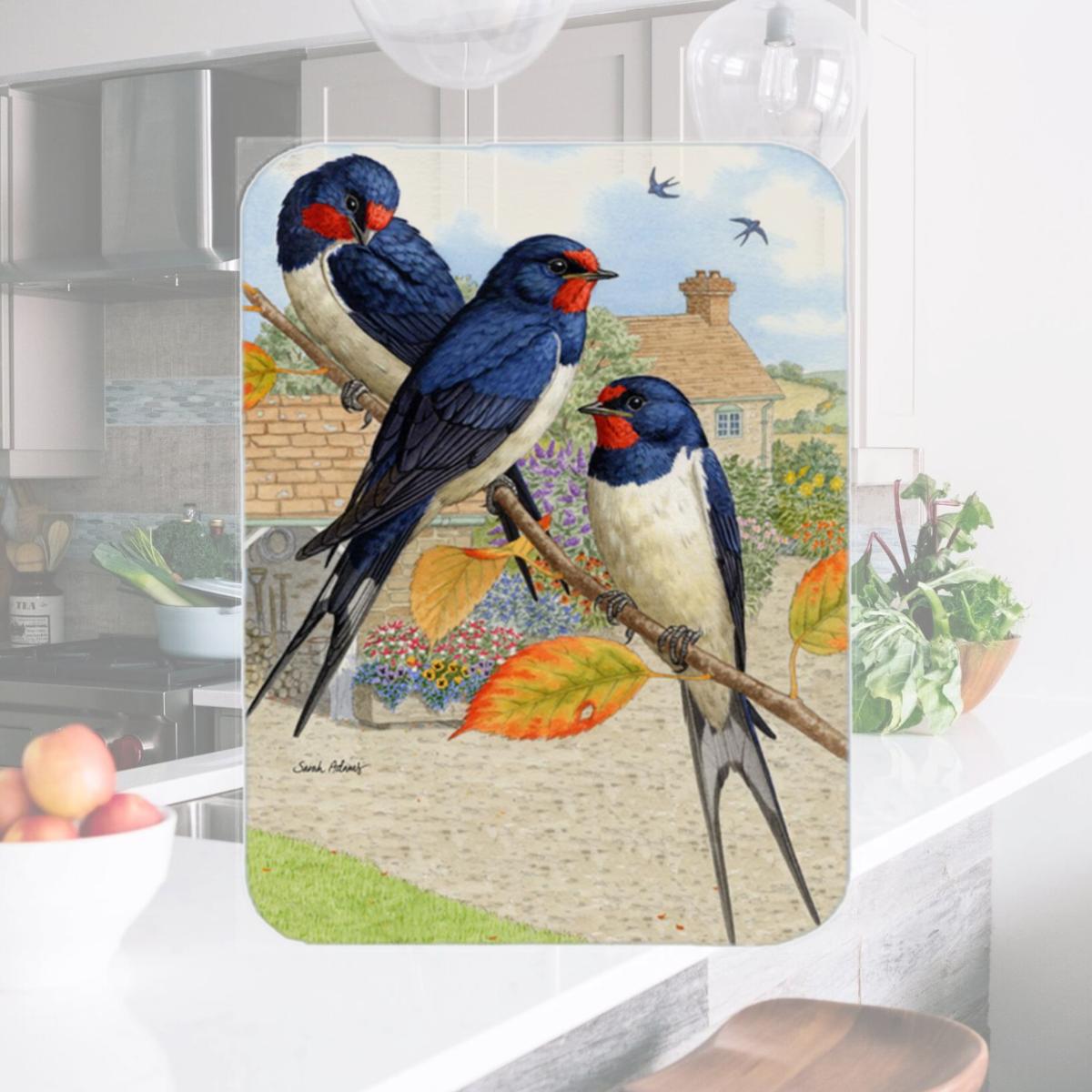 Picture of Carolines Treasures ASA2106LCB Barn Swallows Glass Cutting Board- Large