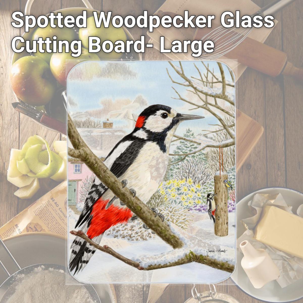 Picture of Carolines Treasures ASA2113LCB Spotted Woodpecker Glass Cutting Board- Large