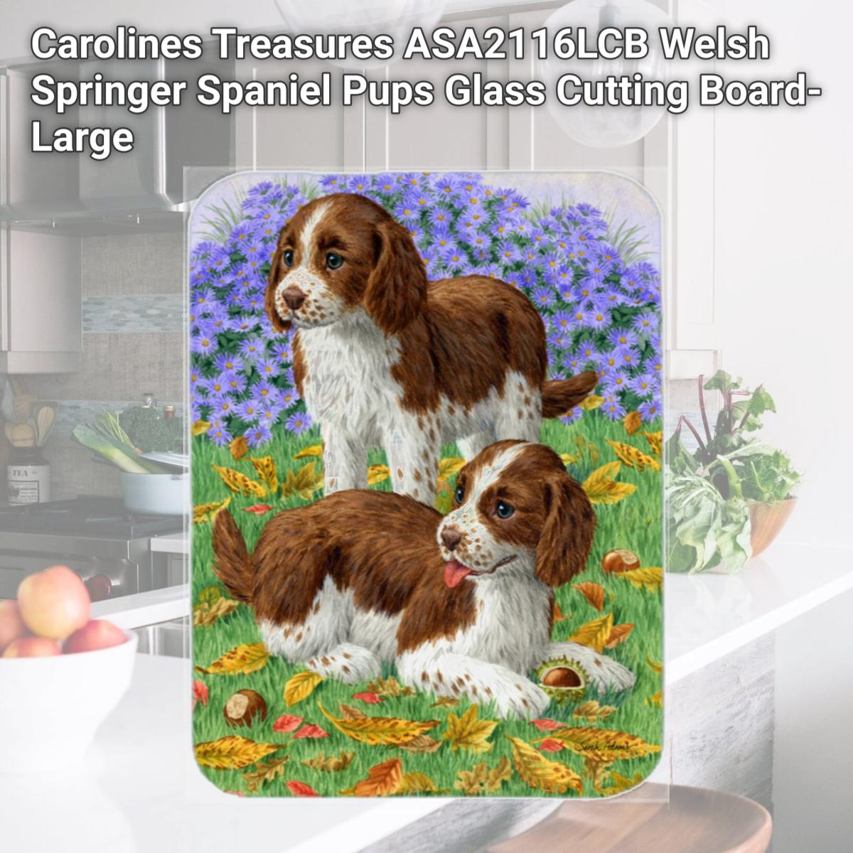Picture of Carolines Treasures ASA2116LCB Welsh Springer Spaniel Pups Glass Cutting Board- Large