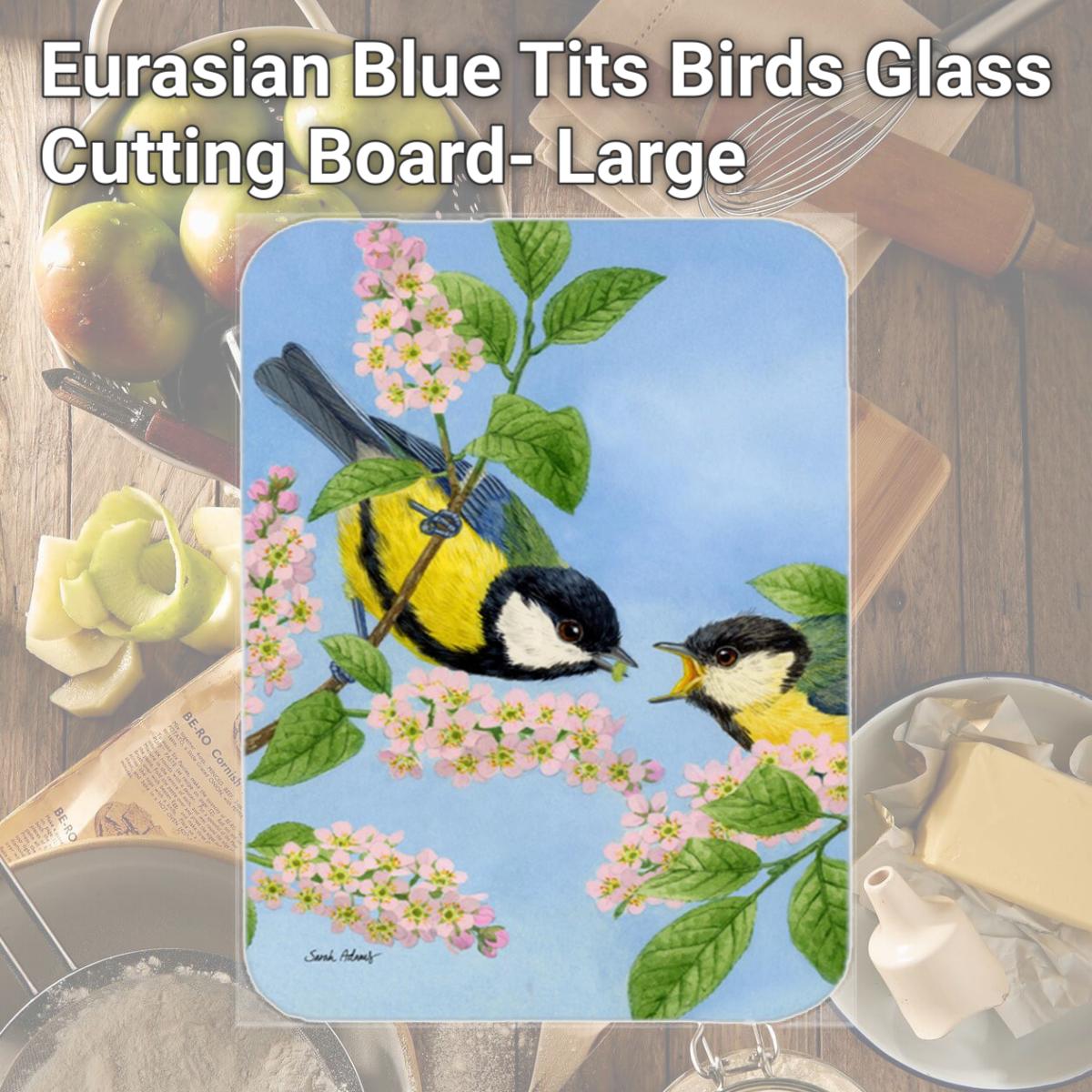 Picture of Carolines Treasures ASA2128LCB Eurasian Blue Tits Birds Glass Cutting Board- Large