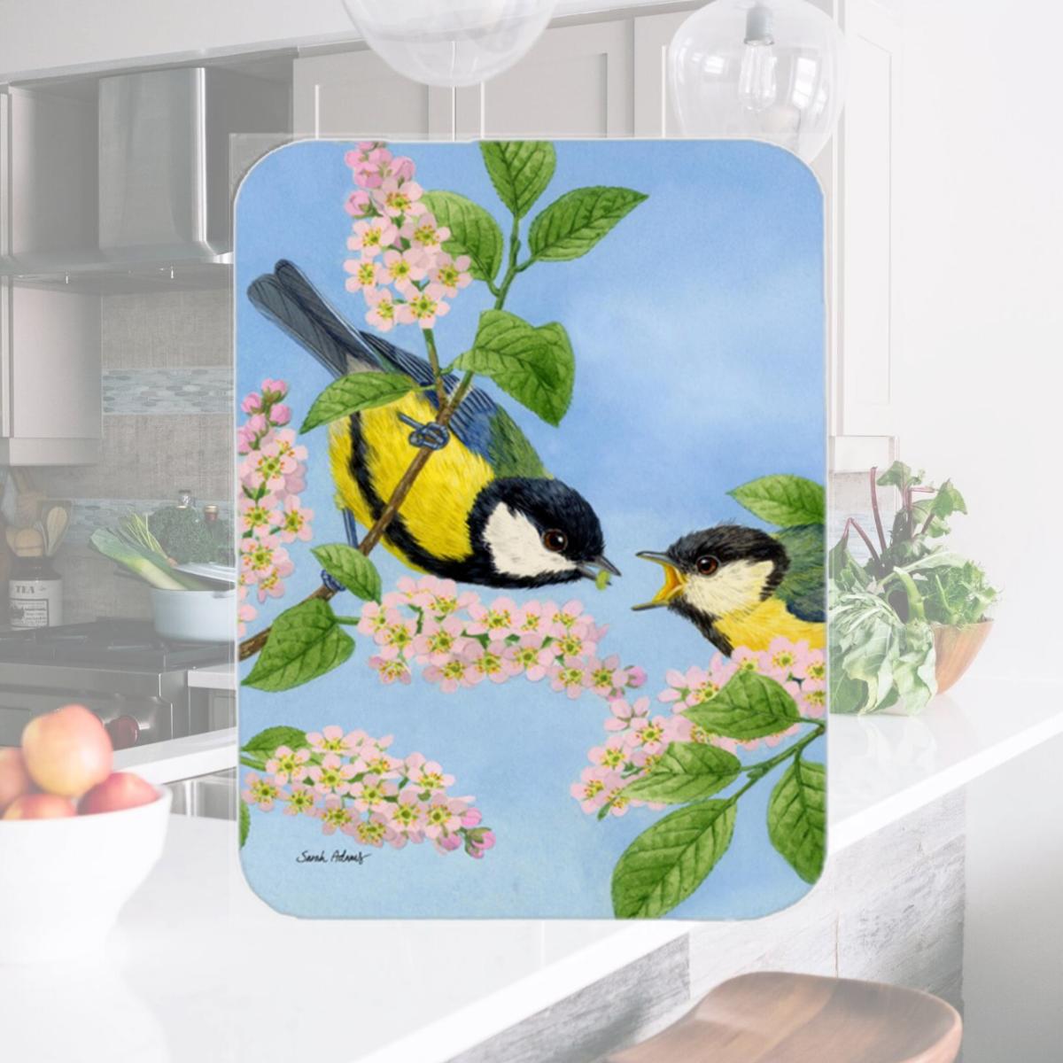 Picture of Carolines Treasures ASA2128LCB Eurasian Blue Tits Birds Glass Cutting Board- Large