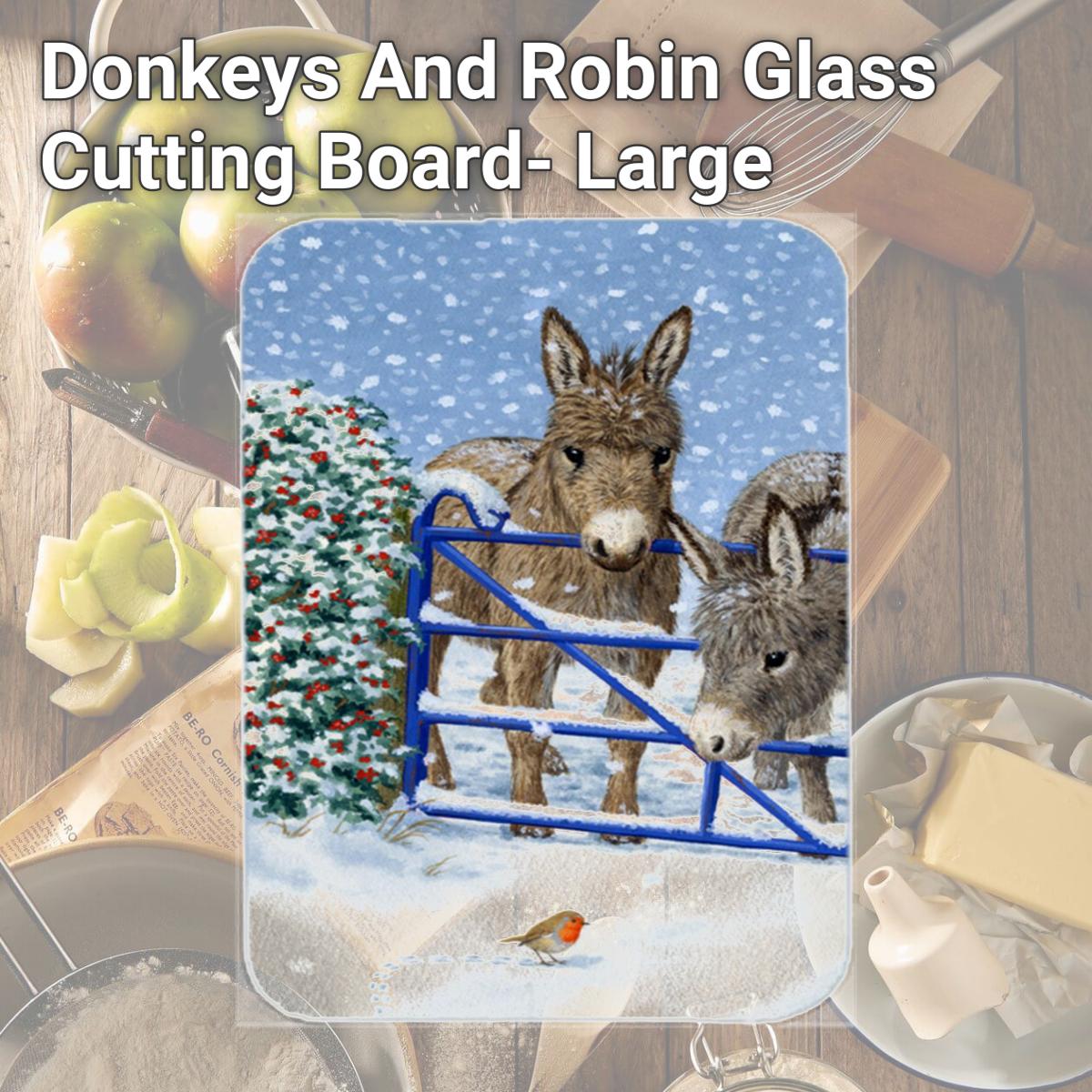 Picture of Carolines Treasures ASA2159LCB Donkeys And Robin Glass Cutting Board- Large