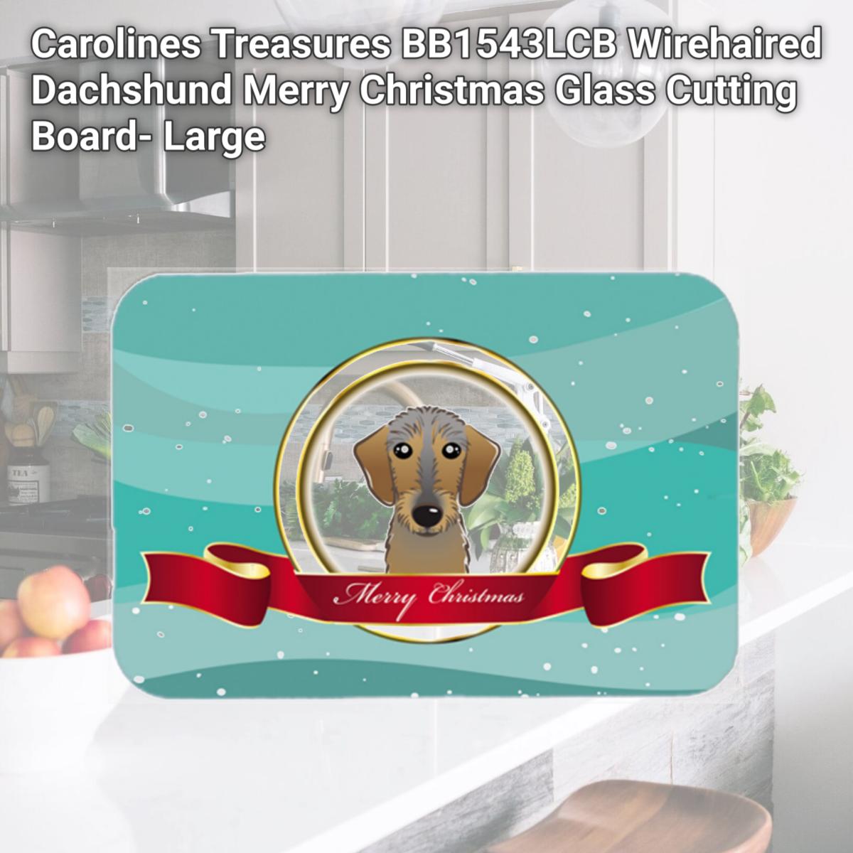 Picture of Carolines Treasures BB1543LCB Wirehaired Dachshund Merry Christmas Glass Cutting Board- Large