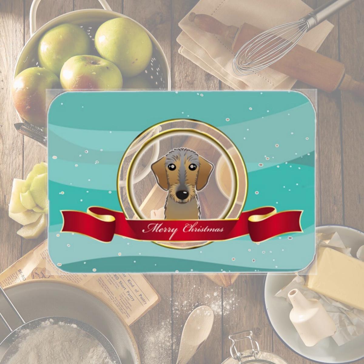 Picture of Carolines Treasures BB1543LCB Wirehaired Dachshund Merry Christmas Glass Cutting Board- Large