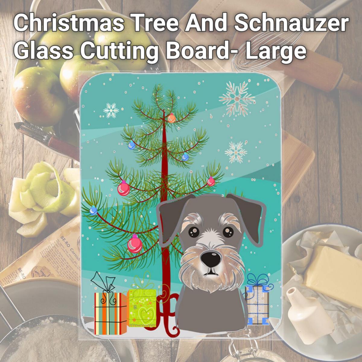 Picture of Carolines Treasures BB1578LCB Christmas Tree And Schnauzer Glass Cutting Board- Large