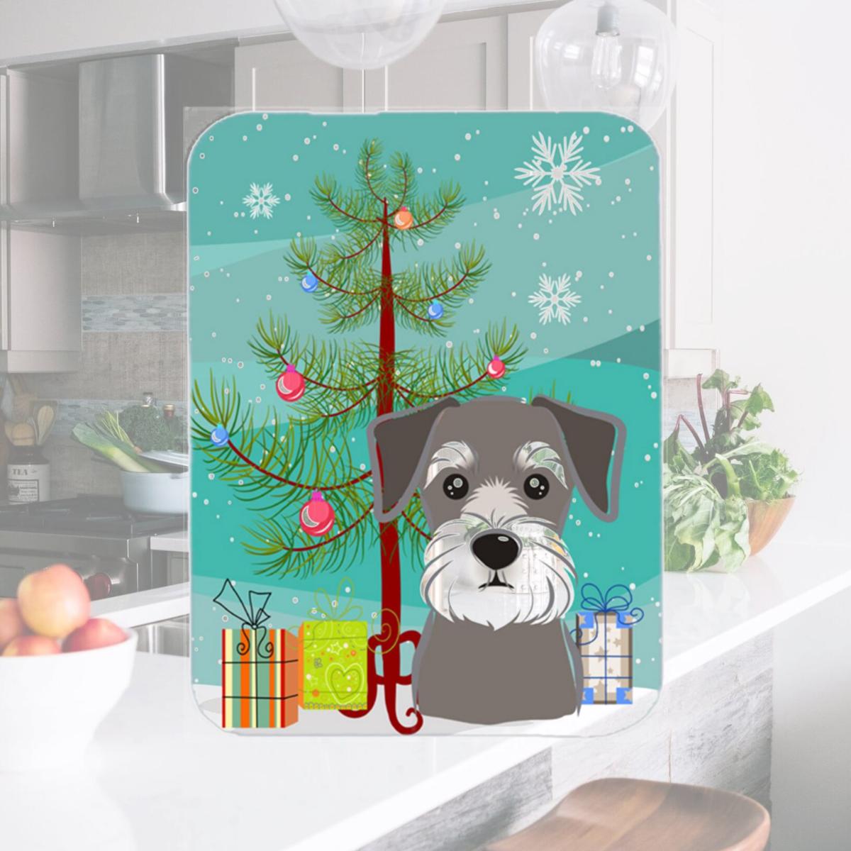 Picture of Carolines Treasures BB1578LCB Christmas Tree And Schnauzer Glass Cutting Board- Large