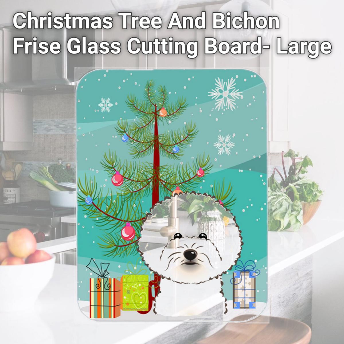 Picture of Carolines Treasures BB1589LCB Christmas Tree And Bichon Frise Glass Cutting Board- Large