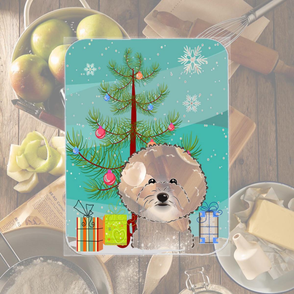 Picture of Carolines Treasures BB1589LCB Christmas Tree And Bichon Frise Glass Cutting Board- Large