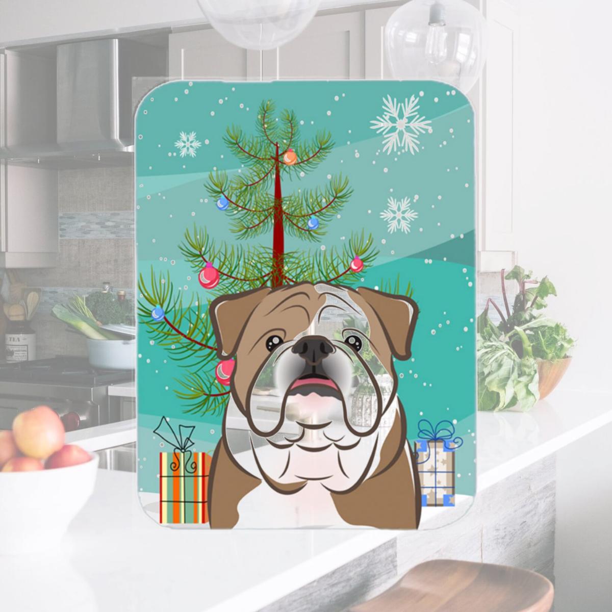 Picture of Carolines Treasures BB1591LCB Christmas Tree And English Bulldog Glass Cutting Board- Large