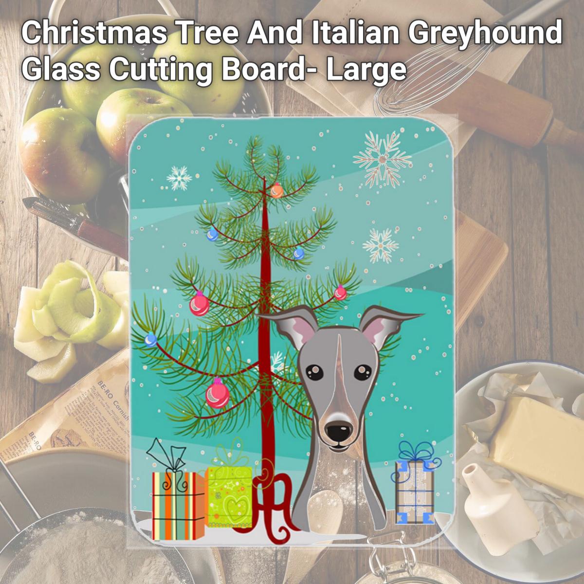 Picture of Carolines Treasures BB1608LCB Christmas Tree And Italian Greyhound Glass Cutting Board- Large