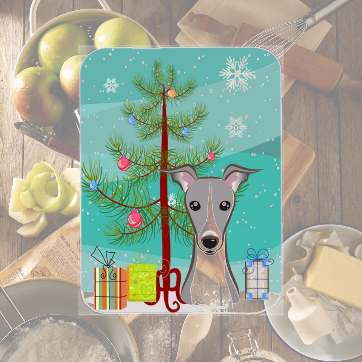Picture of Carolines Treasures BB1608LCB Christmas Tree And Italian Greyhound Glass Cutting Board- Large