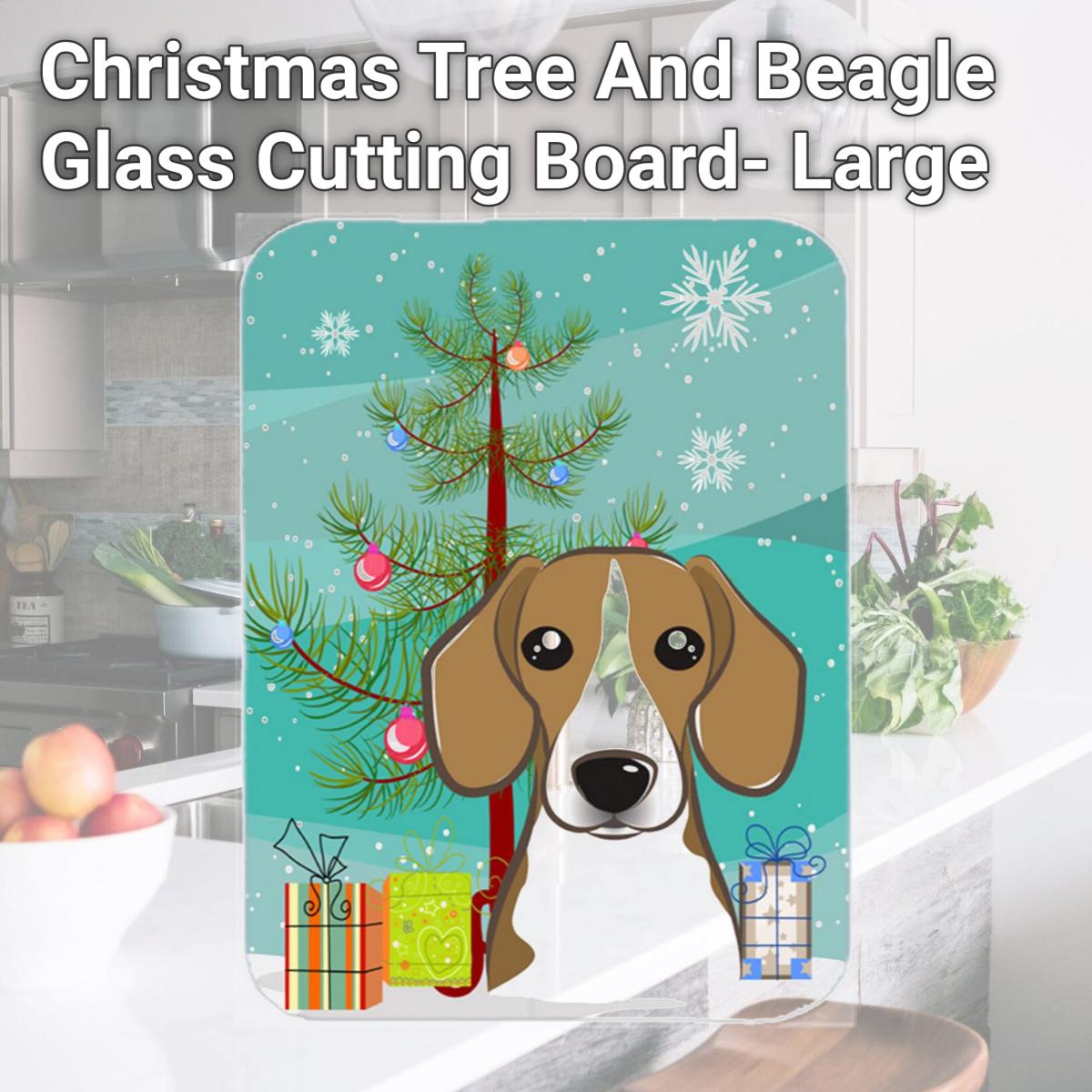 Picture of Carolines Treasures BB1611LCB Christmas Tree And Beagle Glass Cutting Board- Large
