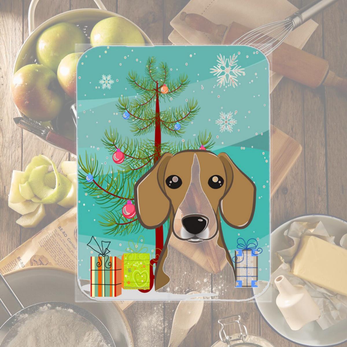 Picture of Carolines Treasures BB1611LCB Christmas Tree And Beagle Glass Cutting Board- Large