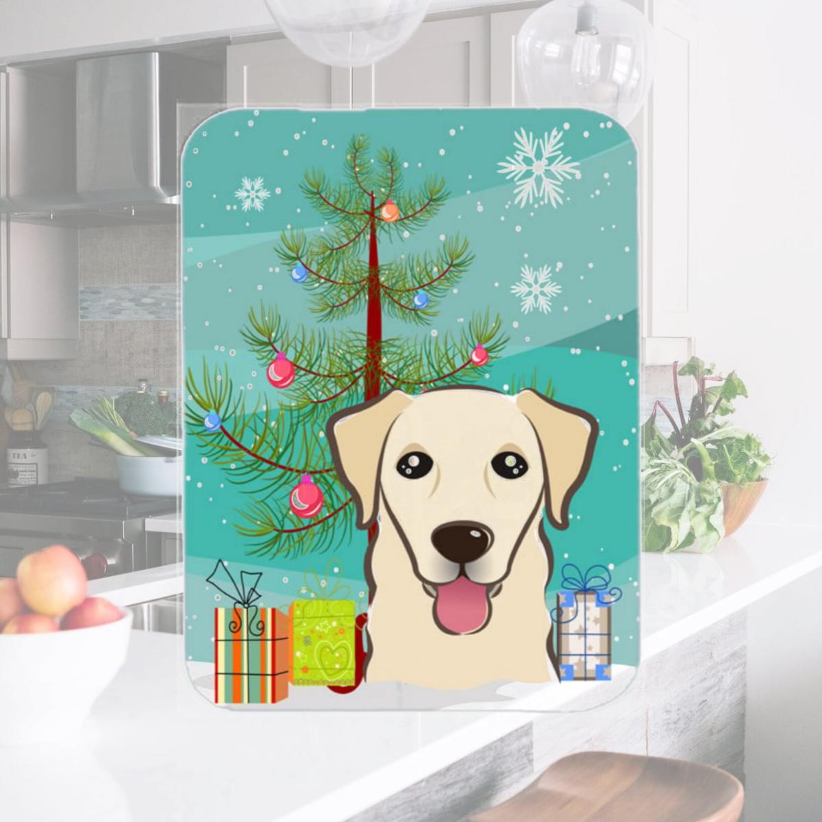 Picture of Carolines Treasures BB1624LCB Christmas Tree And Golden Retriever Glass Cutting Board- Large