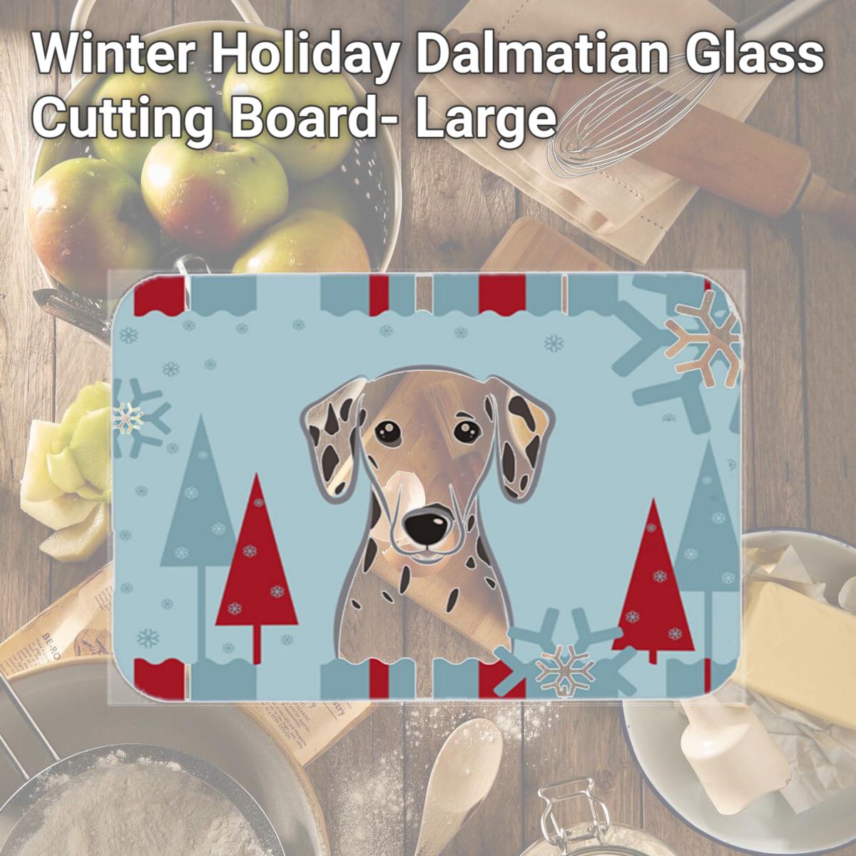 Picture of Carolines Treasures BB1706LCB Winter Holiday Dalmatian Glass Cutting Board- Large