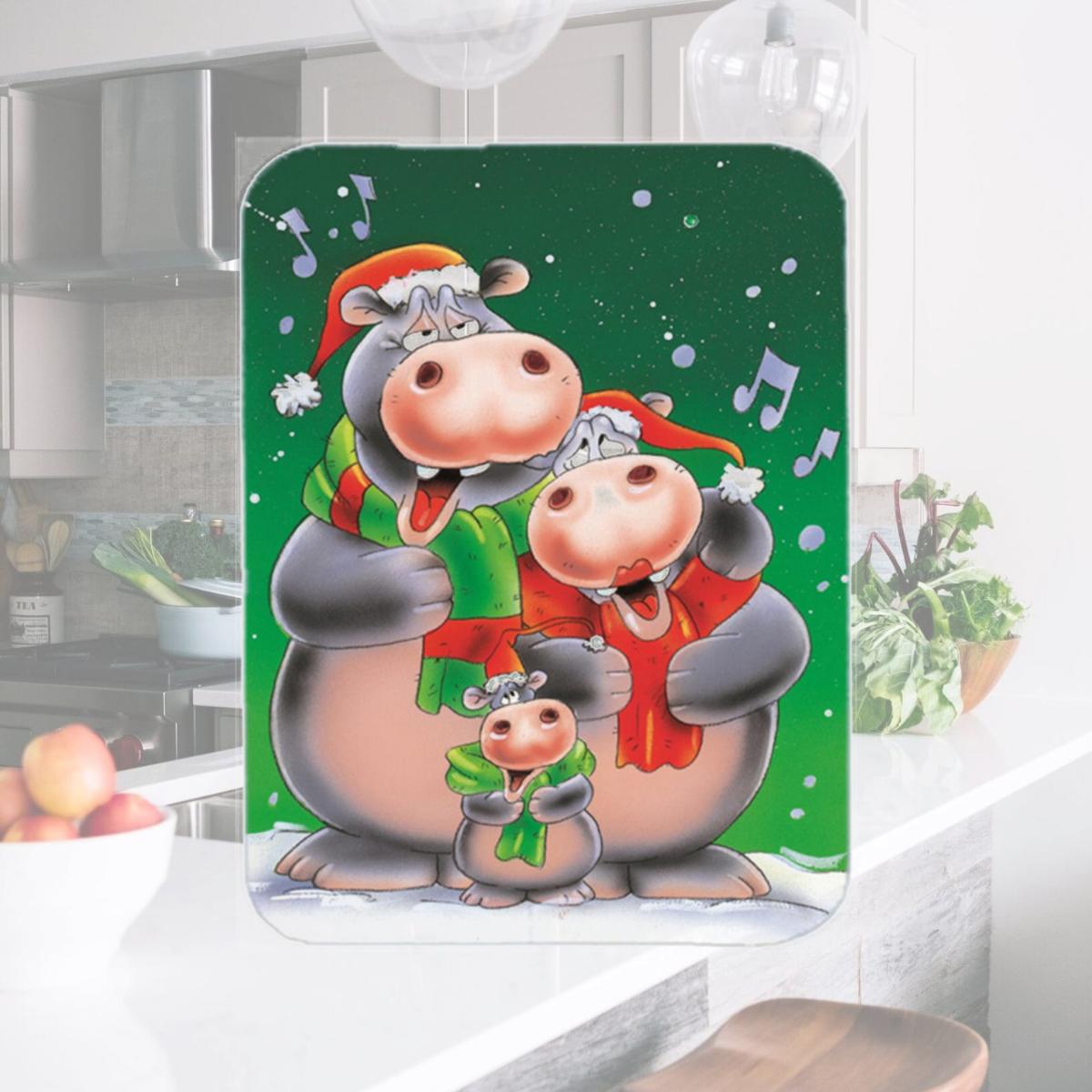 Picture of Carolines Treasures AAH7195LCB Hippo Family Caroling Glass Large Cutting Board