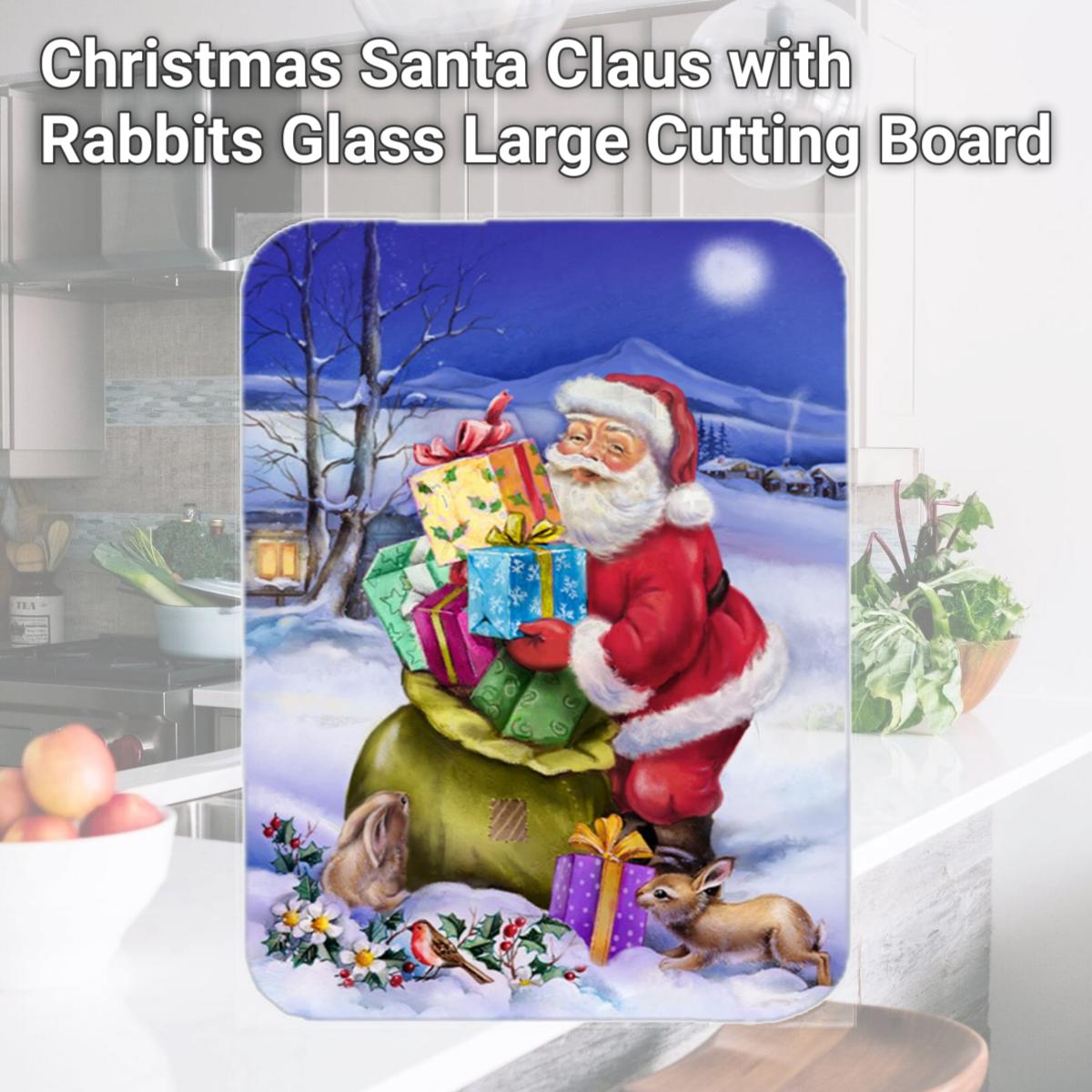 Picture of Carolines Treasures APH6556LCB Christmas Santa Claus with Rabbits Glass Large Cutting Board