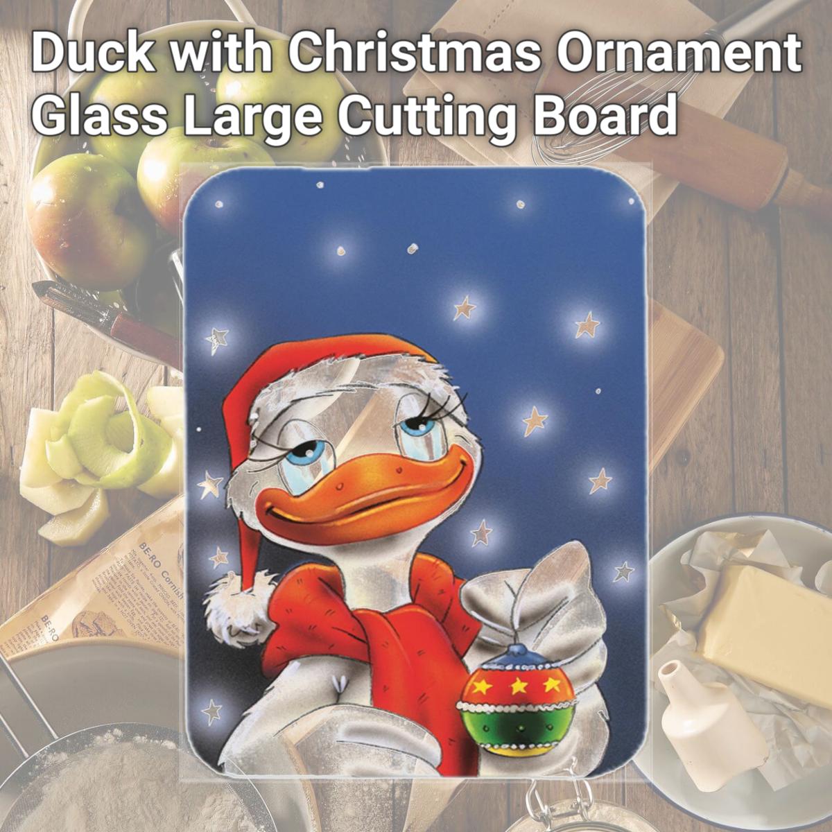 Picture of Carolines Treasures AAH7196LCB Duck with Christmas Ornament Glass Large Cutting Board
