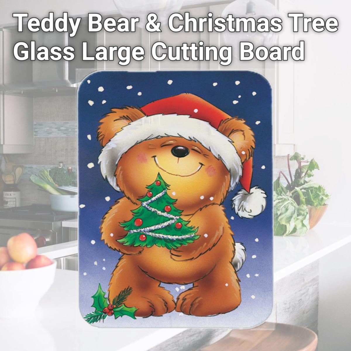 Picture of Carolines Treasures AAH7208LCB Teddy Bear & Christmas Tree Glass Large Cutting Board