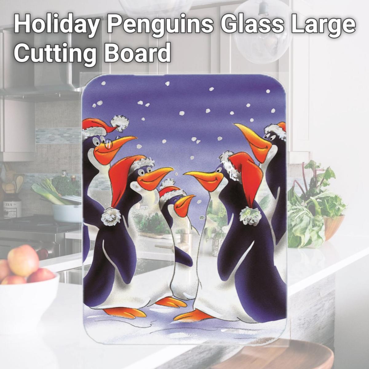 Picture of Carolines Treasures AAH7264LCB Holiday Penguins Glass Large Cutting Board