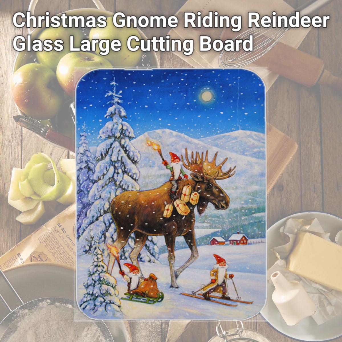 Picture of Carolines Treasures ACG0102LCB Christmas Gnome Riding Reindeer Glass Large Cutting Board