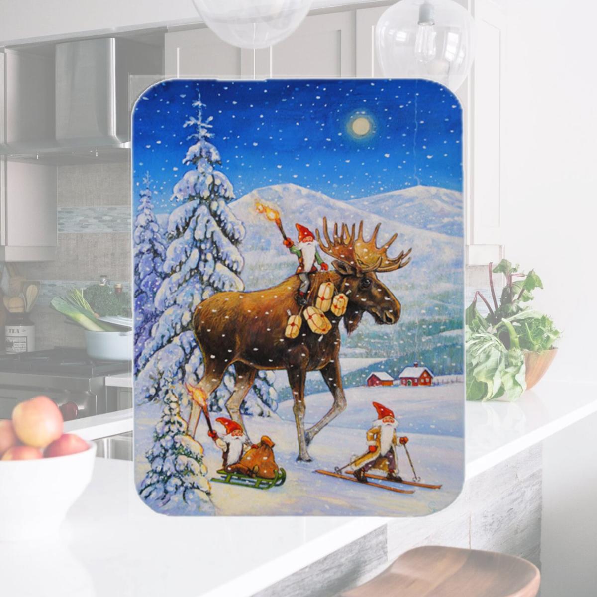 Picture of Carolines Treasures ACG0102LCB Christmas Gnome Riding Reindeer Glass Large Cutting Board