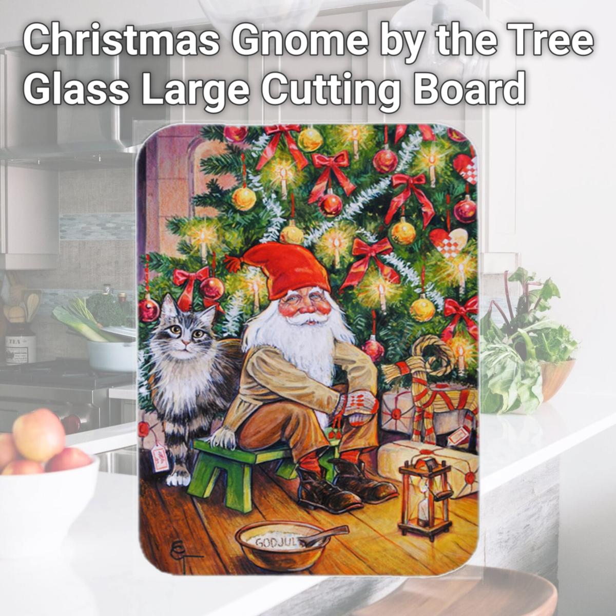 Picture of Carolines Treasures ACG0134LCB Christmas Gnome by the Tree Glass Large Cutting Board